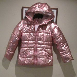 Wonder Nation Pink Metallic Quilted Hooded Puffer Jacket Fleece Lined sz M 7-8